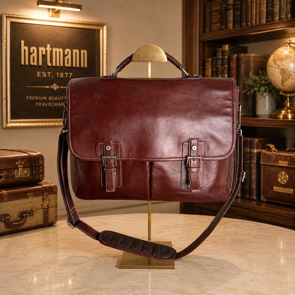 Hartmann Vintage Leather Messenger Bag Brown Briefcase Satchel Laptop Crossbody